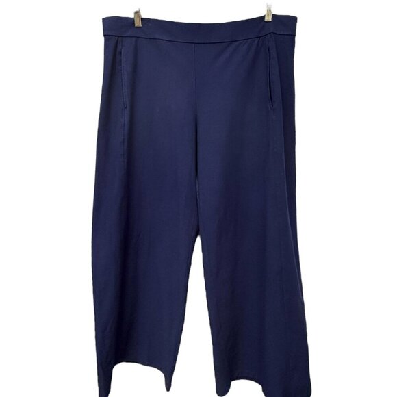 Eileen Fisher Stretch Pants Size Large Comfort Elastic Waist Wide Leg Navy Blue - Picture 7 of 11